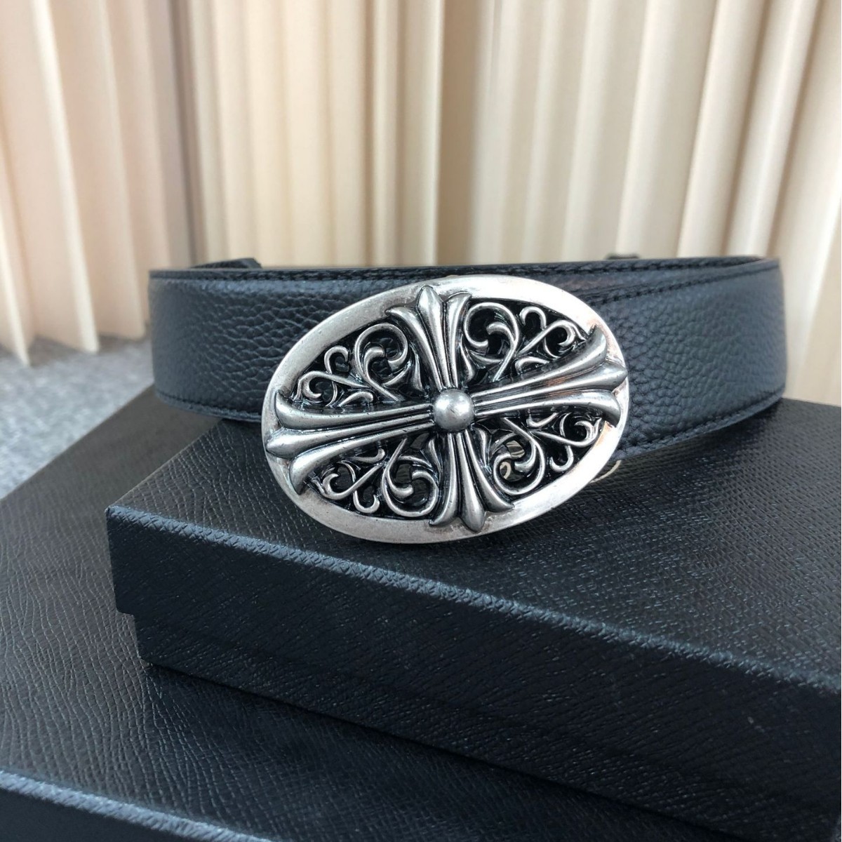 Chrome Hearts Classic Oval Cross Buckle Belt Black
