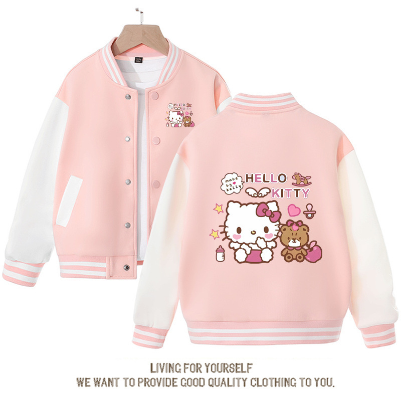 Hello Kitty Children's Baseball Uniform 2023 Spring and Autumn Children's Tops Casual Topss Topss Girls' Topss