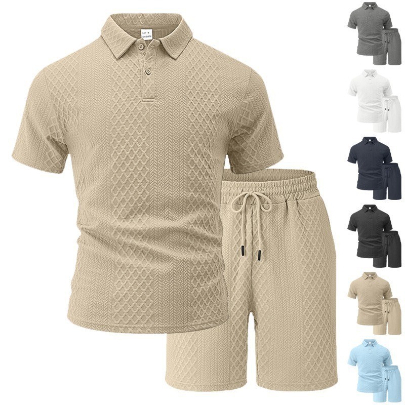 Cross-Border Men's Polo Shirt Summer Short-Sleeved Men's T-Shirt Jacquard Fabric Sports Suit Men's Casual Lapel Shirt