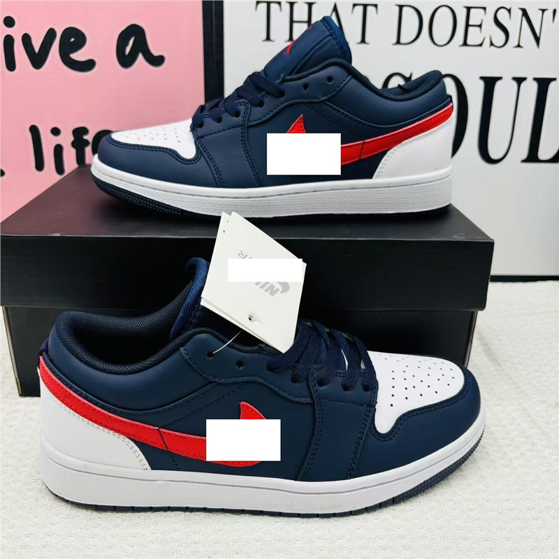 Putian's Popular Pure Original Aj1 Patriot Blue and Red Stitching Men's and Women's Trendyy Low-Top Outdoor Basketball Shoes Casual Sneakers