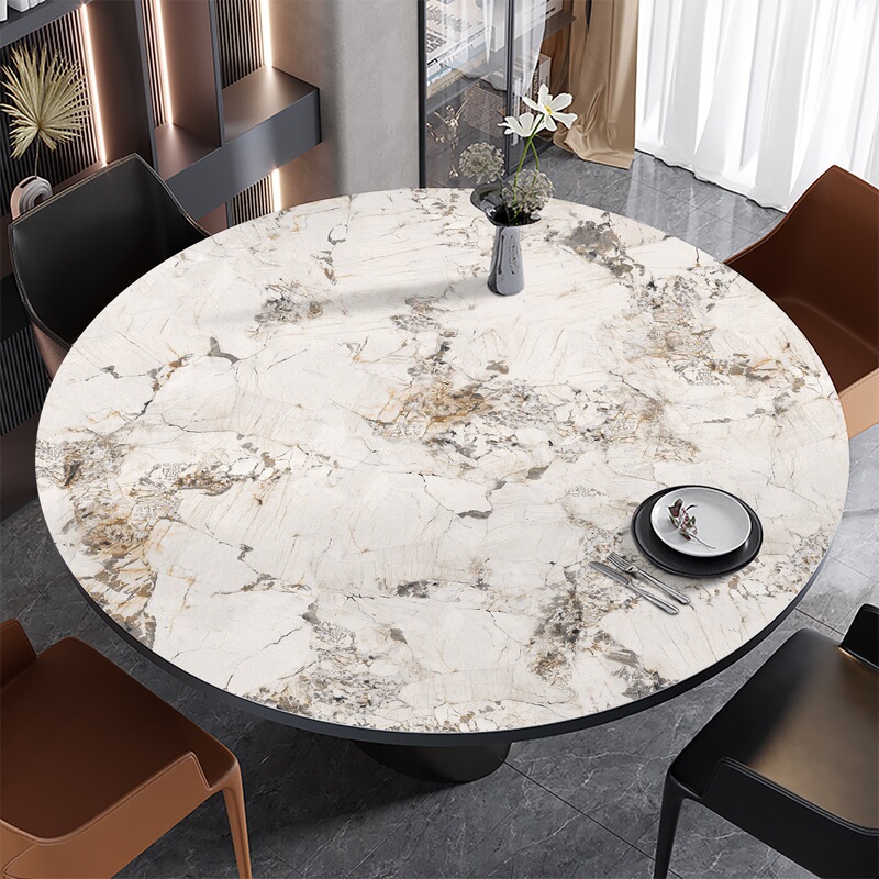 Slate Marble Round Table Mat Waterproof Dining Table Mat Tablecloth High-End Leather Coffee Table Tablecloth Desktop Protection Mat