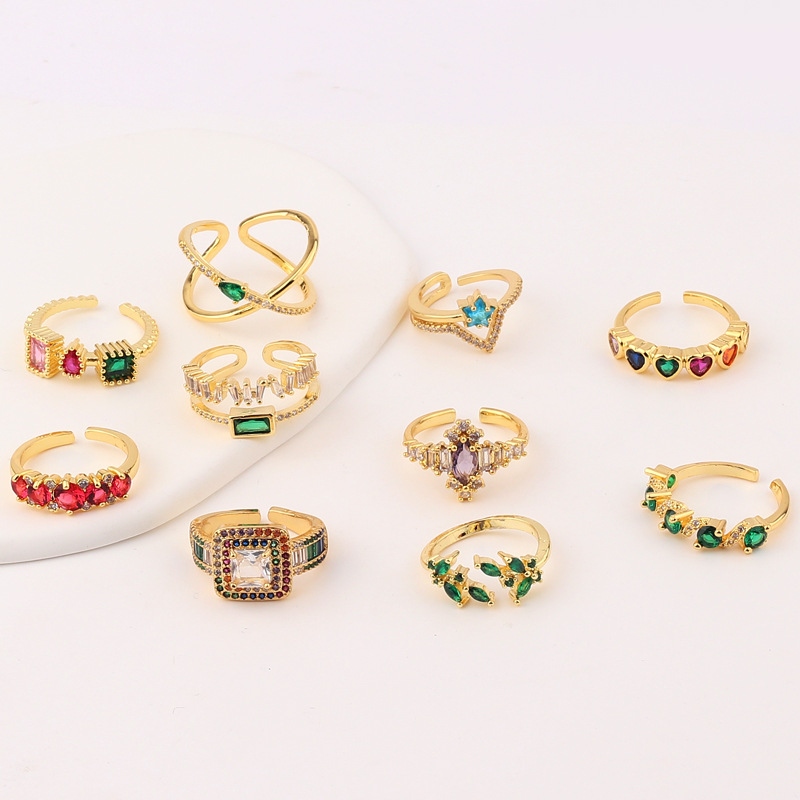 Fashion Geometric Heart Shape Flower Copper Open Ring Inlaid Zircon Copper Rings