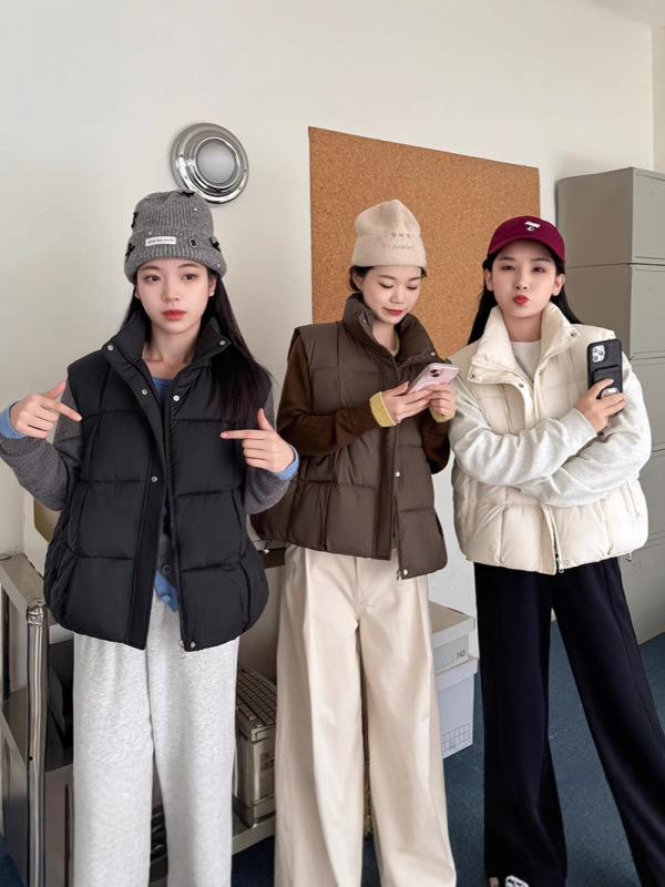 2025年秋冬季新款棉马甲女简约时尚短款立领棉服马甲无袖背心外套|undefined