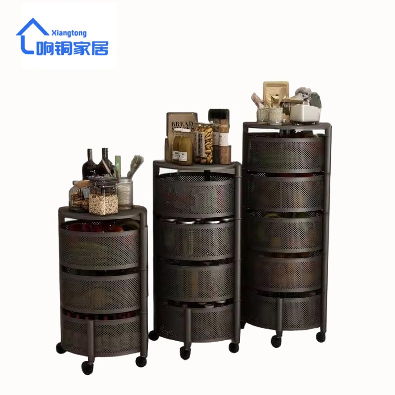 Estante redondo giratorio de cocina con ruedas, almacenamiento multicapa para frutas y verduras