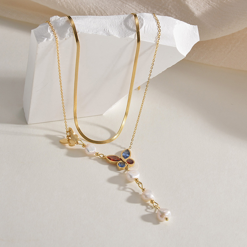18K Real Gold Plated Plating Material Stainless Steel Titanium Steel Sweet Butterfly Plating Pendant Necklace