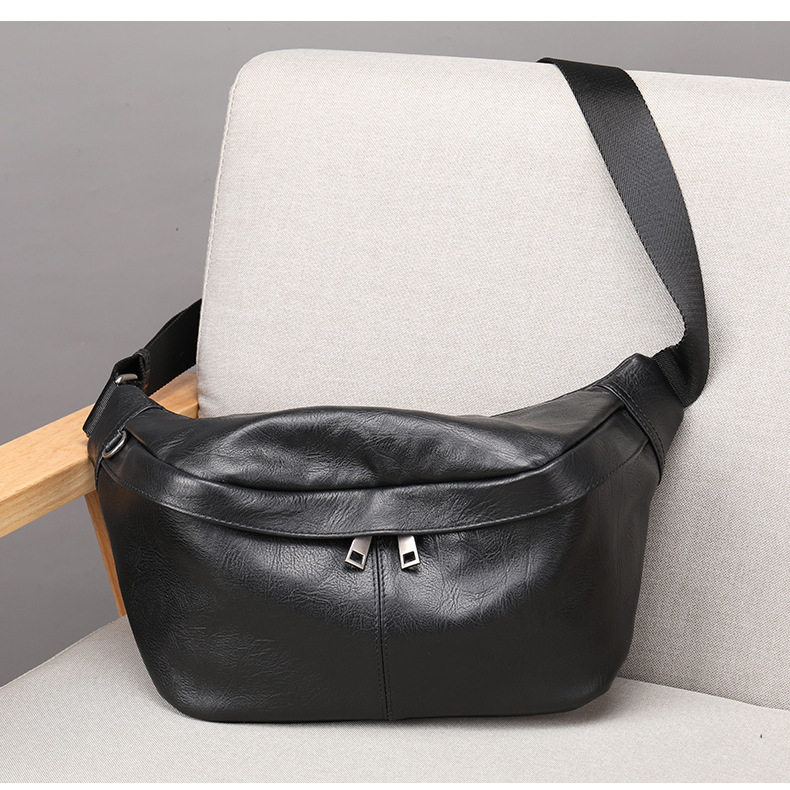 Túi đeo ngực nam da bò lớp đầu thời trang, túi thắt lưng da dung tích lớn chống mài mòn, 26×19×18 cm — Màu cà phê, Màu đen chi tiết 16