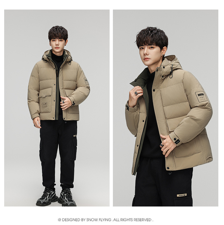 2024 Autunno/Inverno Nuovo Spesso Anti Freddo Bianco Anatra Versatile Tinta Unita Con Cappuccio Colletto Alla Coreana Giovani Uomini Casual Giù_voghion.com