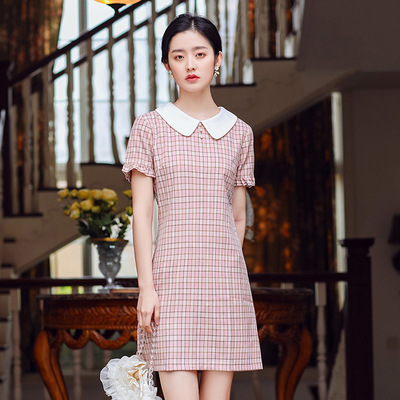 时尚改良涤棉娃娃领少女旗袍 清纯学生装白色翻领少女旗袍厂家