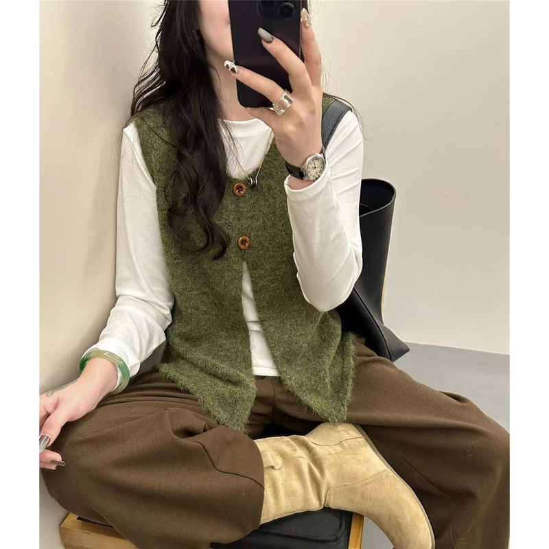 秋冬新款叠穿复古毛衣背心针织马甲无袖外套超好看时尚设计感上衣|undefined