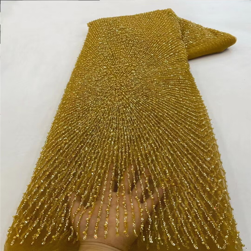 Francés simple rayas con cuentas de malla de tela de encaje nuevo diseño tubo de cuentas de tul vestido de novia moda tela JX3721 image 15