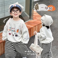 Christmas elements~ Children's autumn and winter integrated thick round neck padded hoodie for boys and girls winter padded top