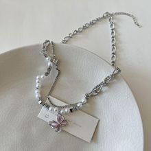 Y2K~镂空蝴蝶双层叠戴项链女感钛钢锁骨链轻奢颈链批发夏季叠戴