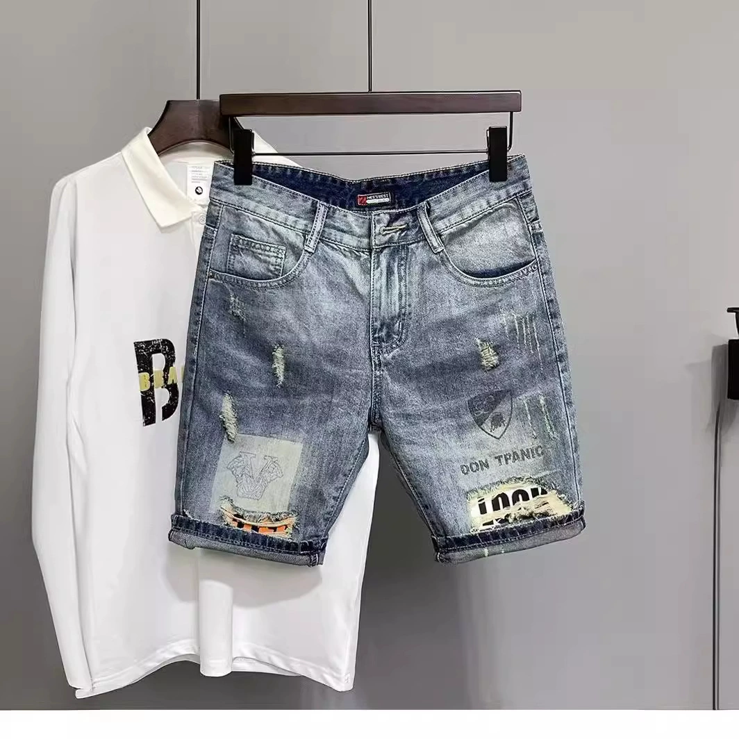 Европейские приливные джинсовые шорты мужского брызг чернил граффити