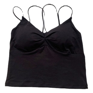 New Pure Cotton Camisole Women's Bracket Pad Tube Top Long Cross Design Neck Hanging Underwear