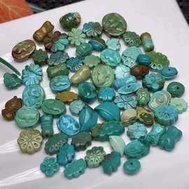 天然绿松石多题材精雕配饰 文玩DIY饰品配件高瓷高色料子细腻巧雕