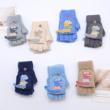 冬季高品质全水晶绒儿童翻盖手套立体恐龙防寒保暖手套批发