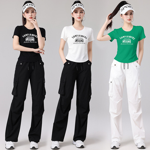 2025 Spring and Summer Square Dance Clothing Sports Leisure Fitness Jumping Exercise Running Clothing Slim Long-sleeved Overalls Set