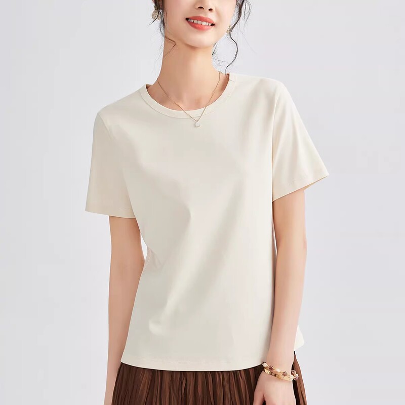 Liquid Ammonia 80S Double-Sided Mercerized Cotton Summer High-Quality Cool and Breathable Slim-Fit Plus-Size Regular Shoulder Round Neck Short-Sleeve T-Shirt for Women Liquid Ammonia 80S Double-Sided Mercerized Cotton Summer High-Quality Cool and Breathable Slim-Fit Plus-Size Regular Shoulder Round Neck Short-Sleeve T-Shirt for Women