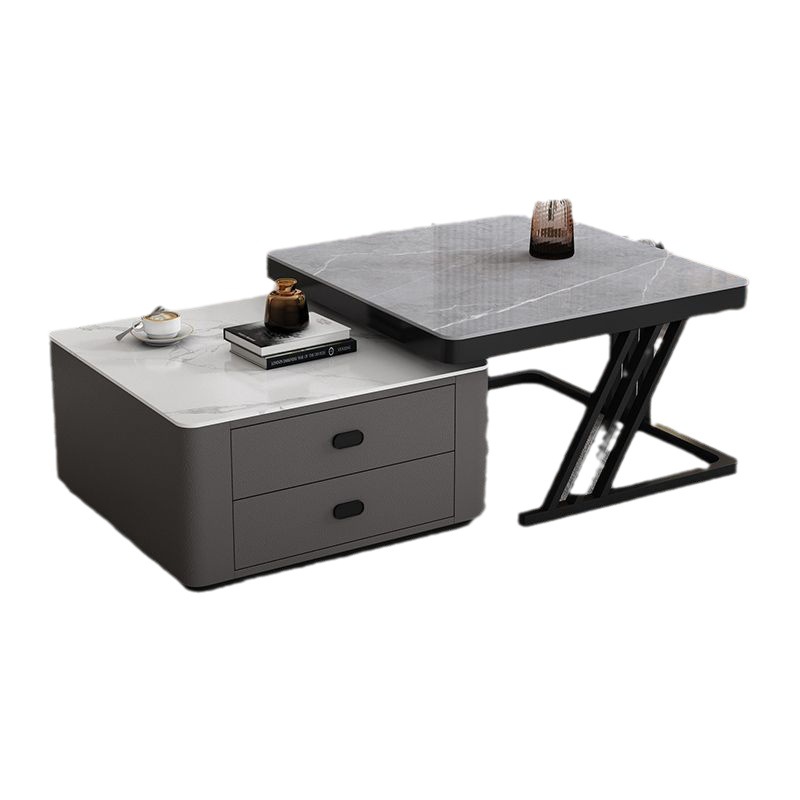 Juego de mesa de centro y mueble para TV de pizarra para uso doméstico en salas de estar pequeñas, apartamento tapizado, estilo minimalista italiano, almacenamiento cuadrado extensible. image 6