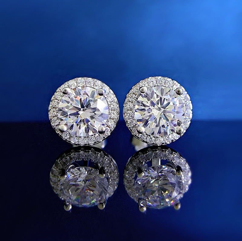 8g Weight 1 Pair 925 Sterling Silver Zircon Round Ear Studs