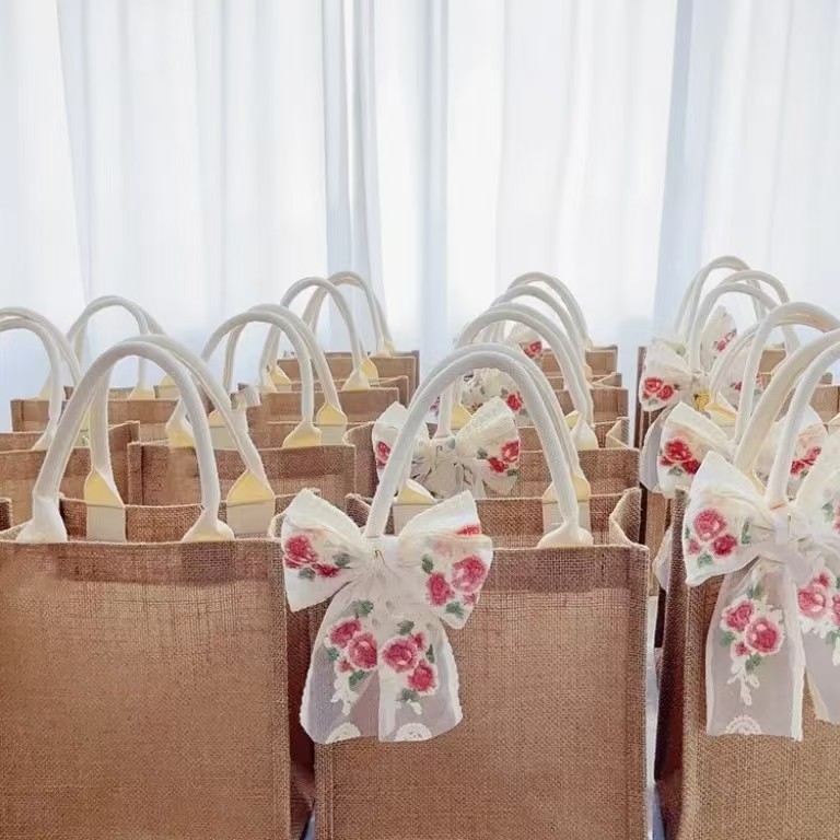 Bolsa de lino, banquete de cumpleaños, luna llena, mudanza de casa, matrimonio, regalo de regalo para la dama de honor, bolsas de regalo de mano.