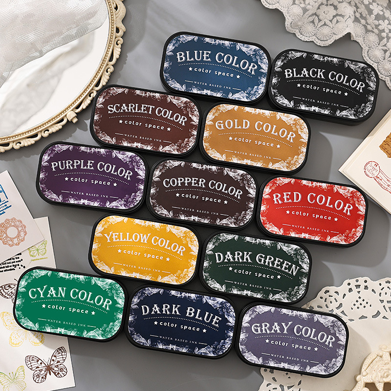 Yuezhen tinta a base de agua almohadilla de tinta 12 colores espacio de color mesa de impresión de esponja mesa de impresión de sellos decorativos de bricolaje en caja