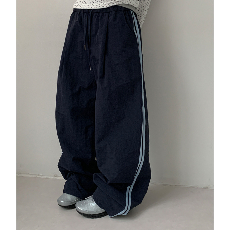 2025 New Autum Elastic Waist Side Splicing Webbing Sports Style Campus Casual Pants Loose Harem Pants 2 Colors