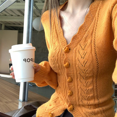织风私语 V领毛针织开衫女修身显瘦外搭上衣秋