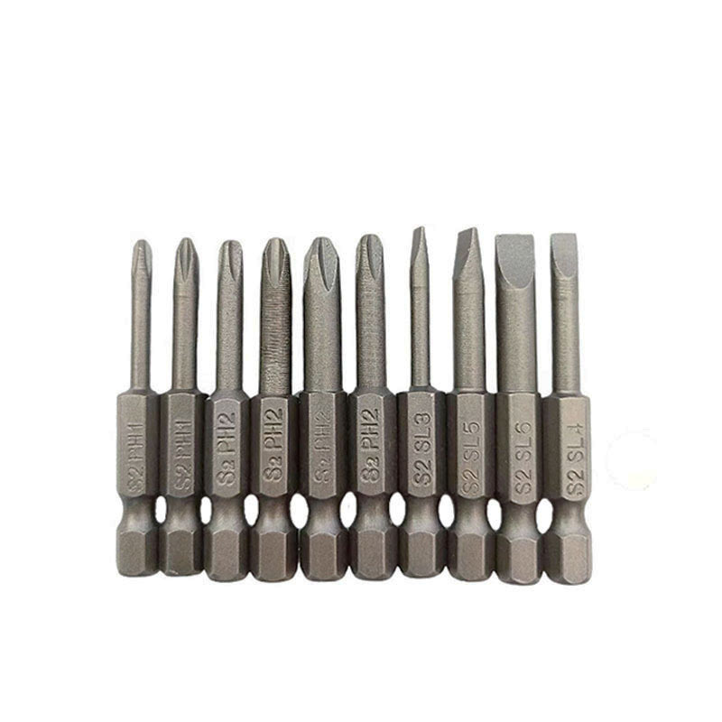 JGF50mm批头套装一字批十字批10pcs S2材质PH1PH2SL3/4/5/6