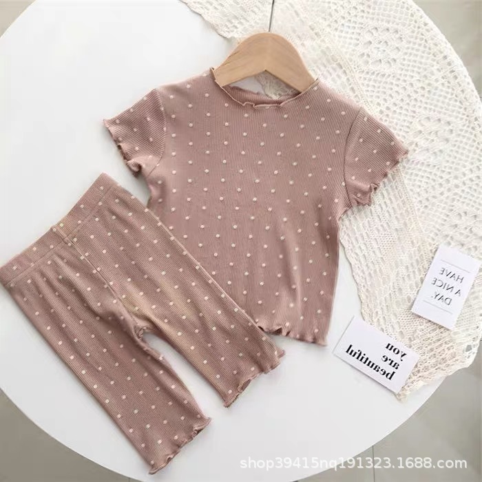 Vêtements de climatisation pour enfants costume maison bébé pyjamas à manches courtes été nouvelles filles en plein air T-shirt deux pièces costume mode