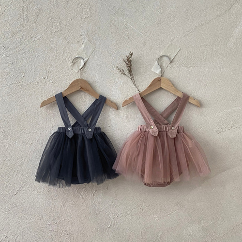 2024 Spring and Autumn Korean Children's Clothes Baby Girl Baby Clothing Carrier Mesh Skirt Baby Romper Clothes Gauze Skirt Girls Suspender Skirt