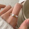 Ring flower-shaped from pearl, small design elastic strap, flowered, 2023, on index finger, light luxury style