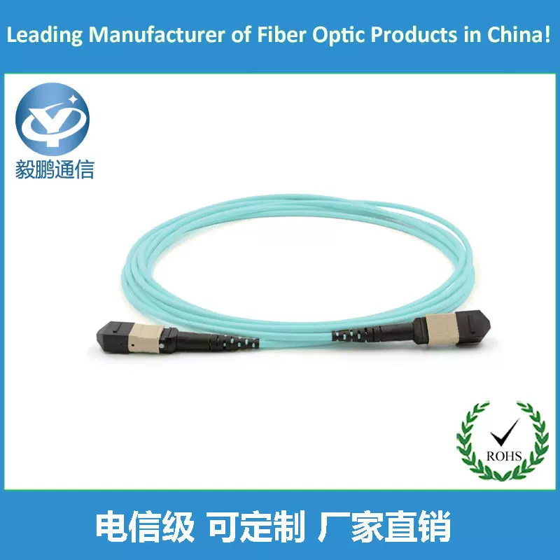 MPO/UPC50/125 万兆多模12芯24芯(公母头连接器)浅蓝LSZH光纤跳线