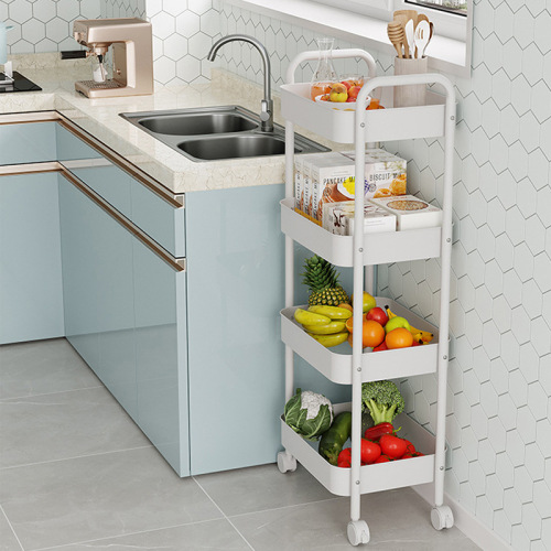 Small Cart Storage Shelf with Dual Handles, Wheeled Multi-tier Snack Rack, Portable Kitchen Floor Storage Stand