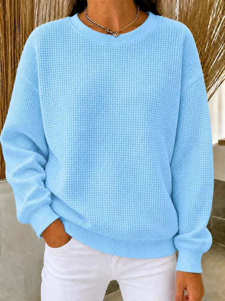 2026 European and American cross-border exclusive autumn and winter hot-selling solid color simple women's top, round neck, loose, fashionable, casual women's T-shirt