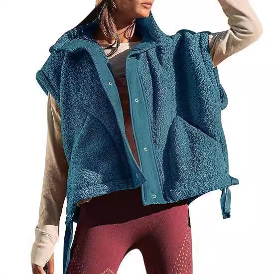 Europa y América del otoño y el invierno de las nuevas mujeres de lana-como chaleco sin mangas casual chaleco chaqueta de gran tamaño Chaleco con bolsillo image 5
