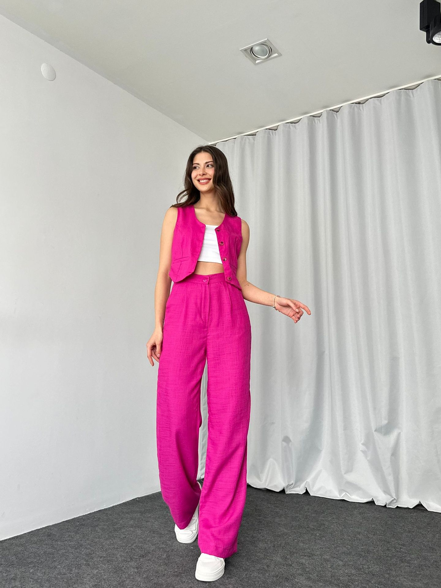 420g Weight Sleeveless Sleeve Length Spandex, Polyester Fabric Type Pant Co-ord Set Sets Type 2 Pieces Set Quantity Daily Occasion U Neck Neckline Regular Fit Fit Type Solid Color Pattern Summer Season Women's Gender Button Design Streetwear Style Daily Women's Streetwear Solid Color Spandex Polyester Button Pant Co-ord Set Pants Sets 13