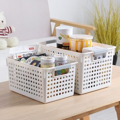 デスクトップ収納ボックスプラスチック収納バスケット長方形玩具スナック収納バスケット台所雑物透かし彫り整理バスケット