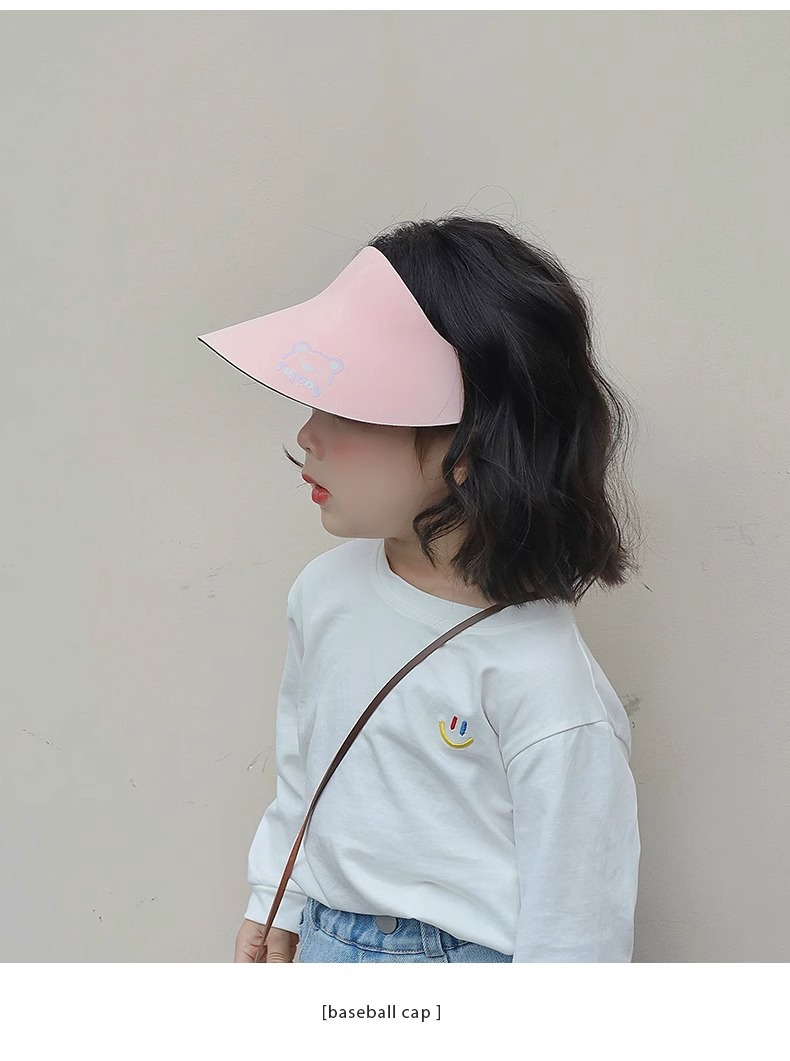 痕跡ない一体型 子供日焼け止め帽子 大きなひさし空トップ 紫外線防止 4色選び 詳細画像