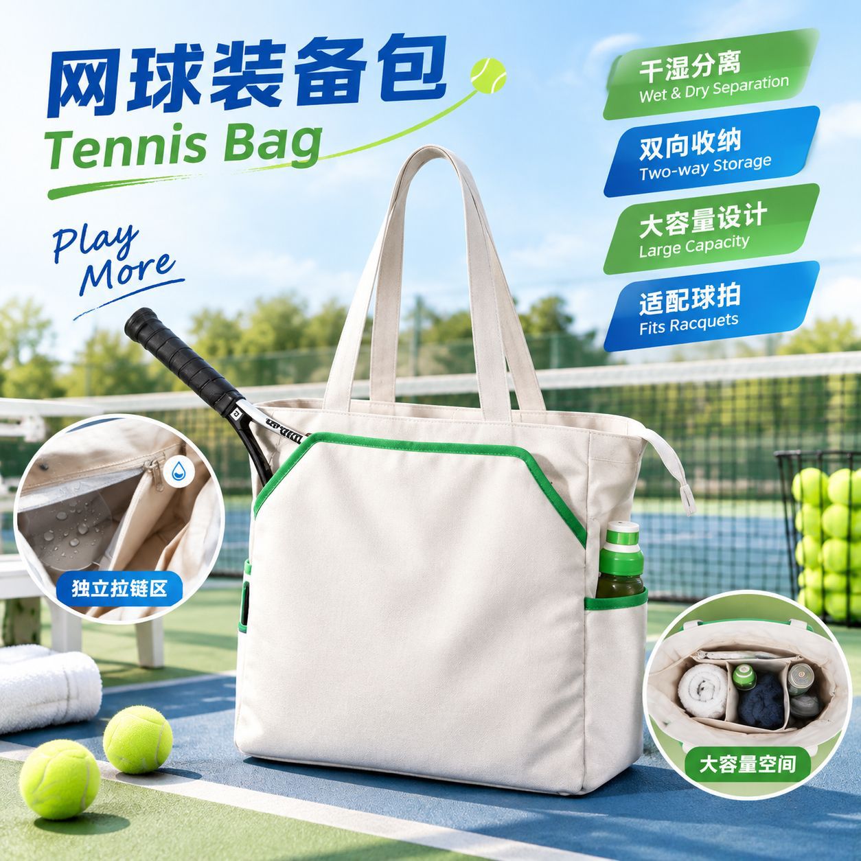 Retro Canvas Dry and Wet Separation Sports Tote Bag Cross-Border Tennis Badminton Handbag Shoulder Bag Gym Bag