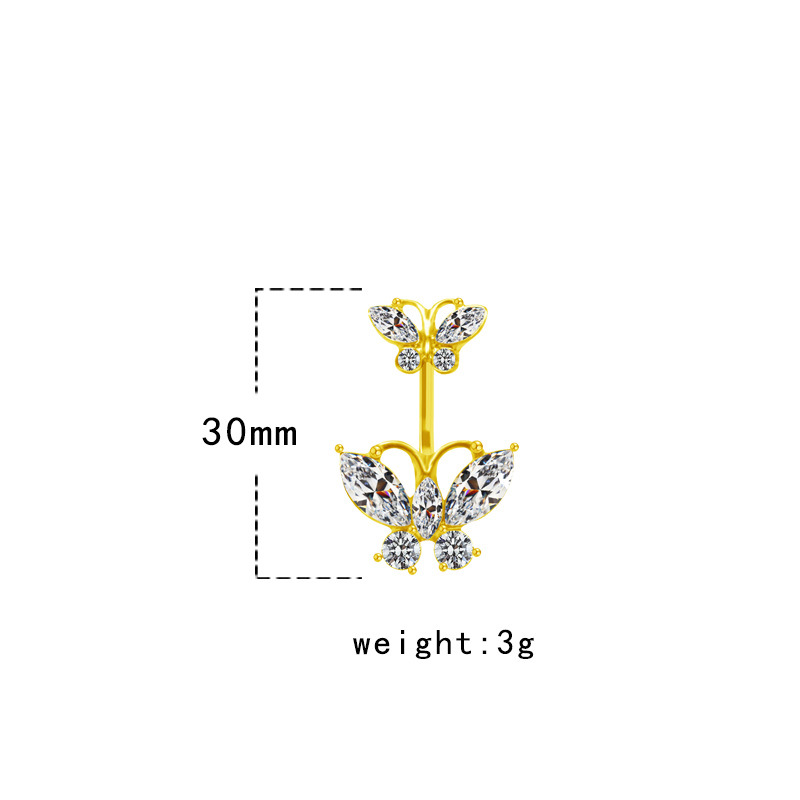 Gebai European American Cross-border Light Luxury Fashion Zircon Niche Personalized Animal Belly Button Rings, Flower_voghion.com