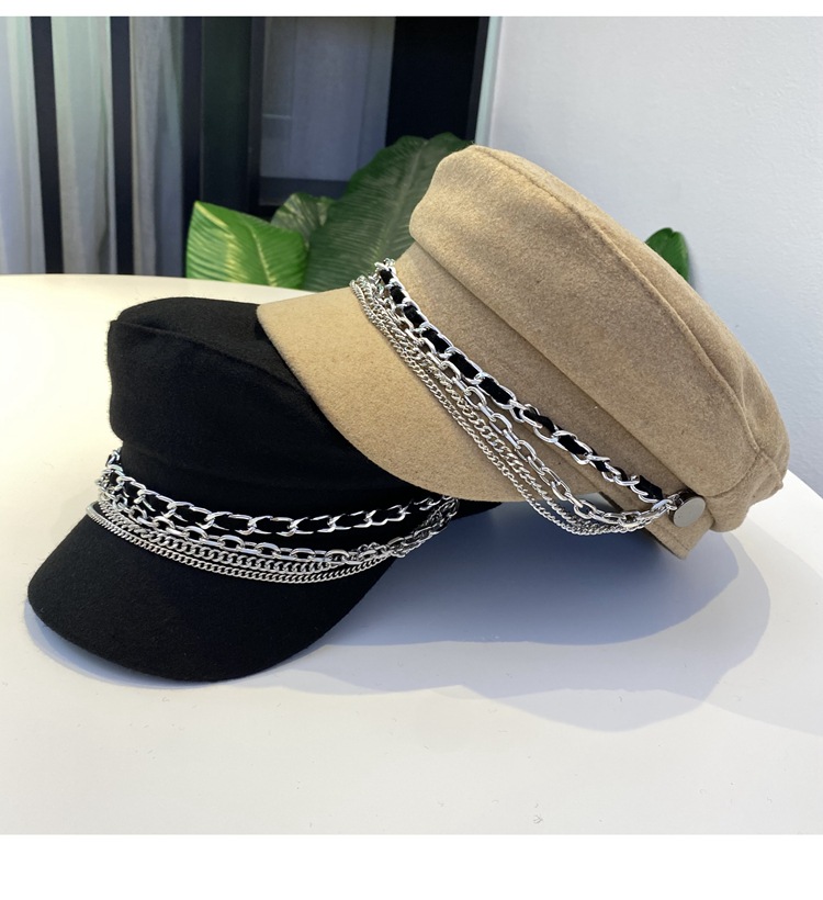 Women's Retro British Style Solid Color Chain Curved Eaves Military Hat display picture 2
