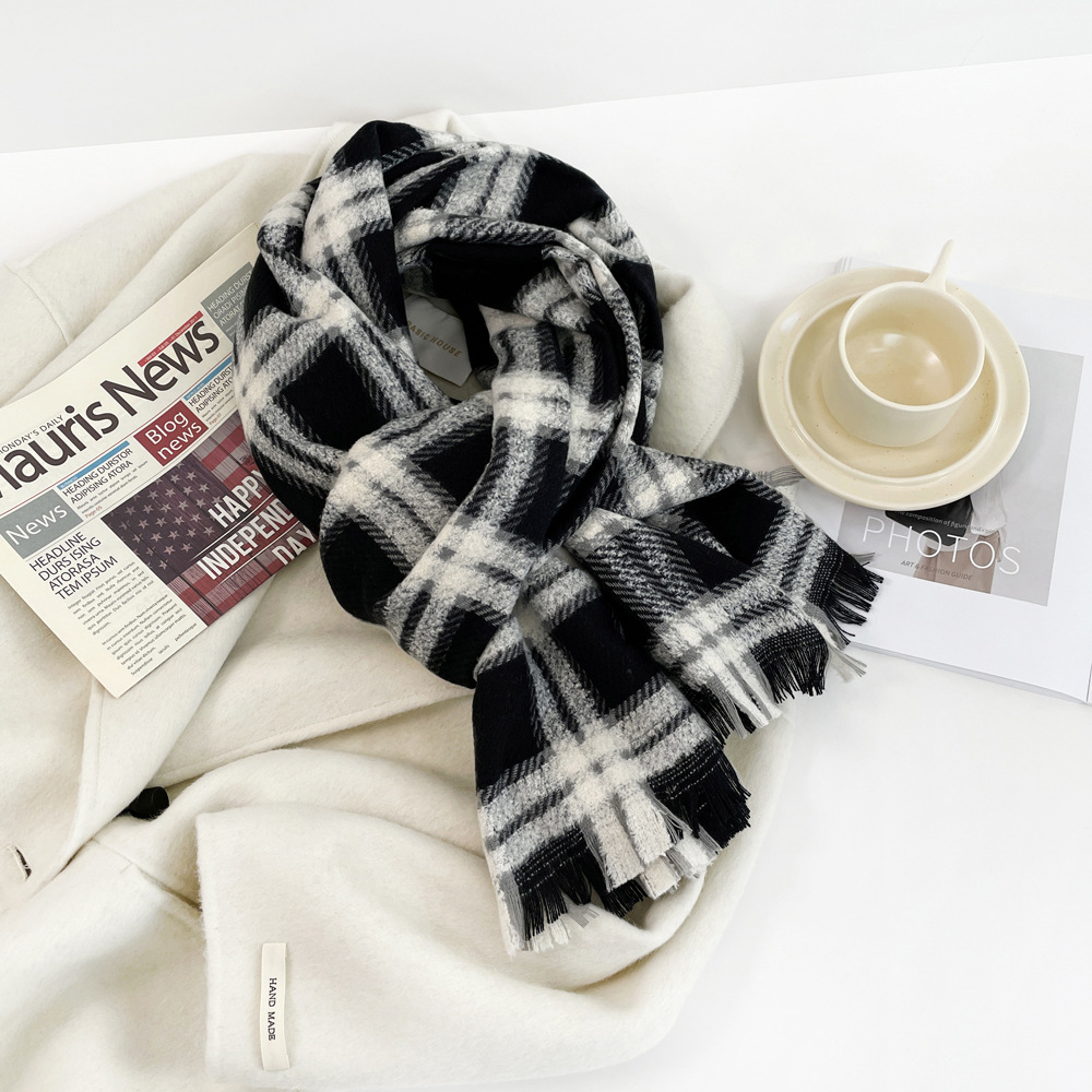 Winter plaid women's imitation cashmere medium length thickened Maillard warm versatile scarf shawl_voghion.com