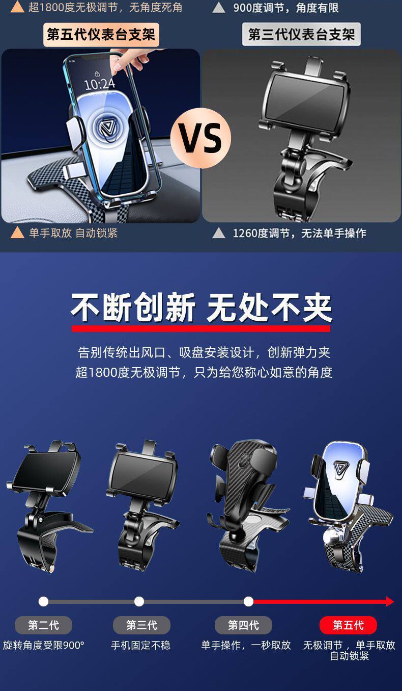 New Universal Car Phone Holder for Car Dashboard Navigation, Stable and Rotatable, Foldable with One-Touch Locking
