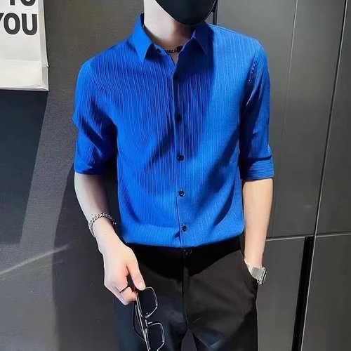 High-end Pure Color Short Sleeve Shirt Men's Fashion Brand Mid-Sleeve Summer Shirt Korean Style Trendy Slim Fit Top Coat for Men 