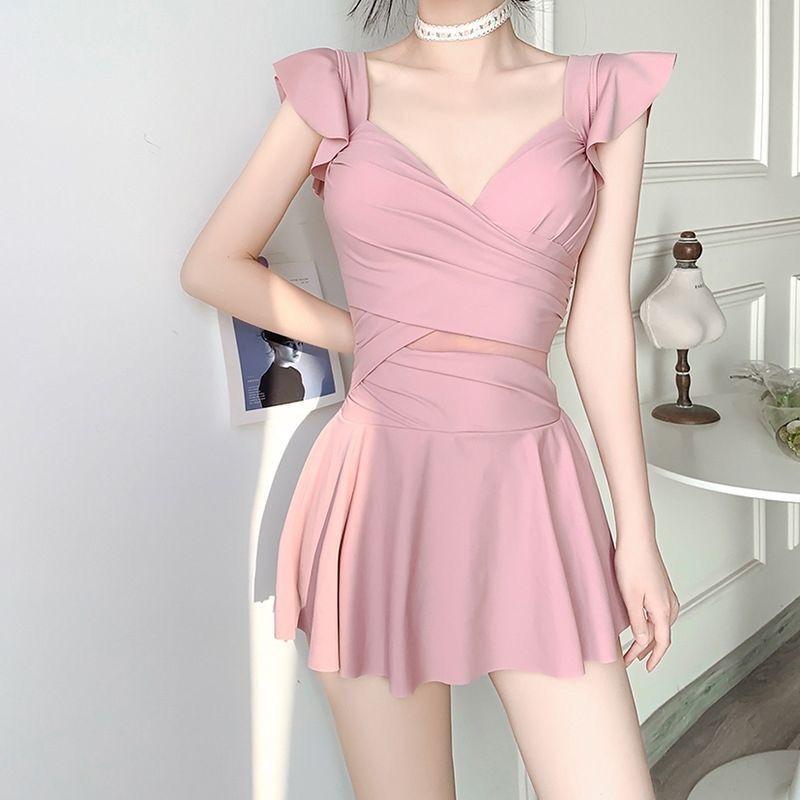 Korean Style Sexy Swimsuit Plus Size Women's Belly-Covering Slimming Look One-Piece Swimsuit Pink Big Breast Push-Up Water Tone 680