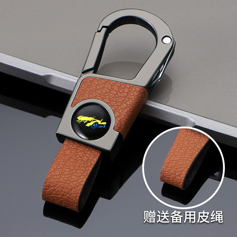 Llavero de coche de alta gama para hombre, cinturón doble, llave de coche gruesa, resistente al desgaste y resistente a los arañazos, colgante de llavero de cuero exquisito