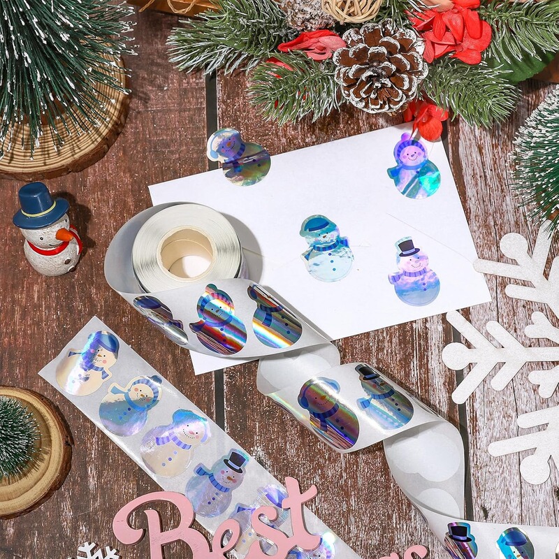 500 ステッカー/ロールクリスマス雪だるまレーザー防水ラベルステッカー diy ホリデーギフト包装装飾ステッカー|undefined