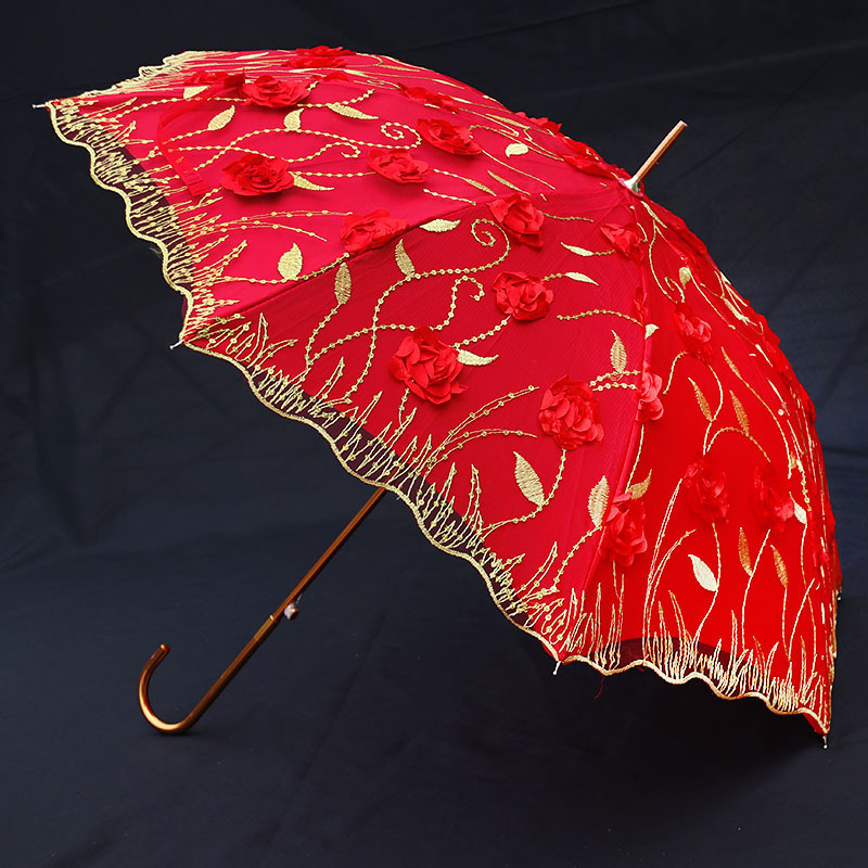 Wedding Supplies Wedding Umbrella Bridal Umbrella Wedding Red Umbrella Wedding Umbrella Wedding Lace Long Handle Wedding Umbrella New Lingzhi