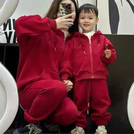 亲子装套装女童亲子装开衫外套校服队服班服中大儿童一家三口团服